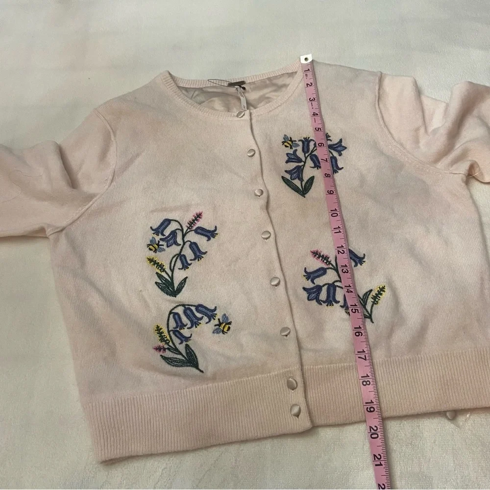 New! Free People Pink Floral Bee Embroidered silk lined Cardigan 2729